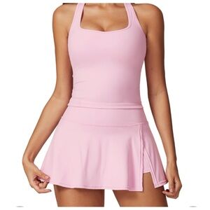 Pink Racerback Athletic Tank and Skirt Set